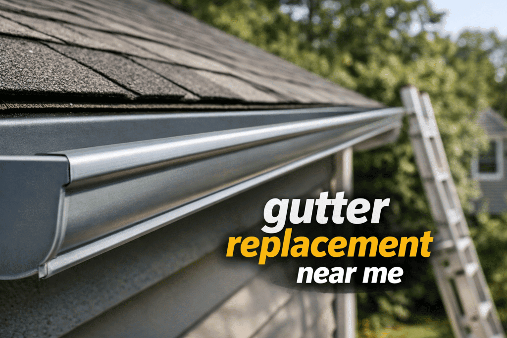 Gutter replacement in Chicago near me with seamless aluminum gutter installation on residential home.