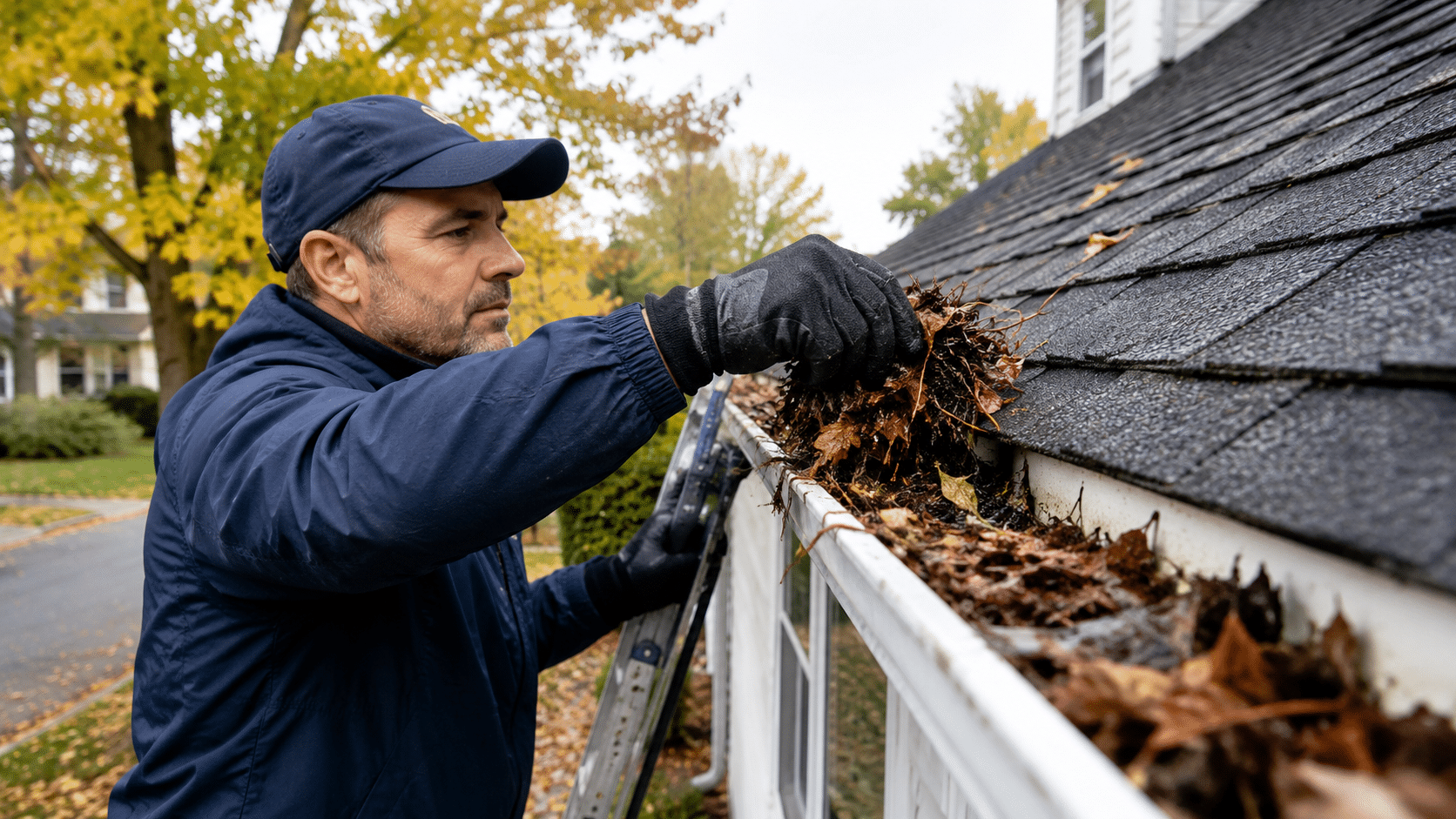 Professional seamless gutter installation on a Chicago home